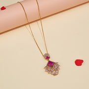 Silver Chain with Pink Moissanite Stone and CZ Pendant