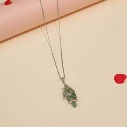 Sleek Silver Chain with Green Moissanite Stone Pendant