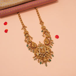 Silver Long Haaram with Intricate Peacock Design and Lakshmi Devi Highlight