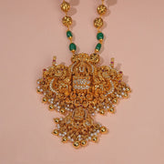 Silver Peacock and Lakshmi Devi Pendant with Floral Detailing