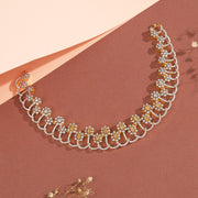 Silver Contemporary Necklace with CZs and Floral Designs