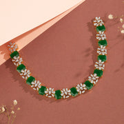 Silver Short Necklace with Floral Highlights and Stones