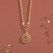 Sleek Silver Necklace with CZs and Ruby Highlight