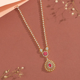 Sleek Silver Necklace with CZs and Ruby Highlight