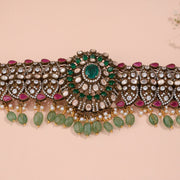 Victorian Silver Vaddanam with CZs , Kemp Stones and Moissanite Accents
