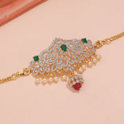 Elegant Diamond Floral Connector Choker with Emerald Pearl Accents