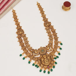 Antique Silver Stepped Haaram with Emeralds