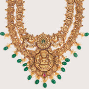 Antique Silver Stepped Haaram with Emeralds