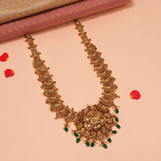 Silver Floral Long Haaram with Peacock Detailing