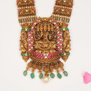 Silver Lakshmi Devi Haaram with Intricate Elephant Design