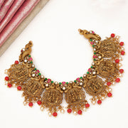 Antique Silver Ram Parivar Necklace with Coral Bead Hangings