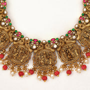 Antique Silver Ram Parivar Necklace with Coral Bead Hangings