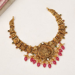 Antique Silver Necklace with Lakshmi Devi and Lord Ganesh Detailing