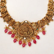 Antique Silver Necklace with Lakshmi Devi and Lord Ganesh Detailing