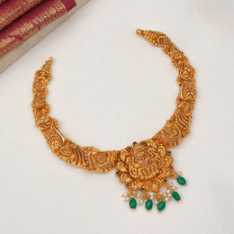 Silver Lakshmi Devi Necklace with Stone Bead Hangings