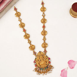 Silver Lakshmi Devi Haaram with Peacock Highlights