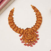 Divine Temple Silver Lakshmi Devi Necklace with Floral Highlights