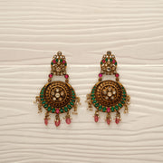 Antique Silver and Kundan Earrings with Floral Design