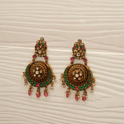 Antique Silver and Kundan Earrings with Floral Design