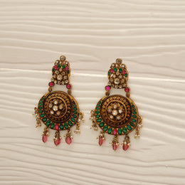 Antique Silver and Kundan Earrings with Floral Design
