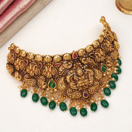 Antique Silver Lakshmi Devi Choker with Stone Beads