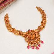 Traditional Temple Silver Necklace with Paisley Design