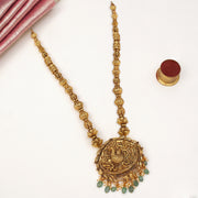 Antique Silver Haaram with Peacock Pendant and Ruby Potas