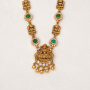 Silver Antique Haaram with Emeralds and Lakshmi Devi Detailing
