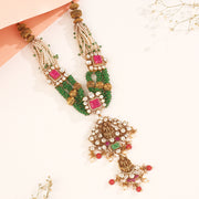 Kundan Studded Silver Necklace with Pearls and Lakshmi Devi Highlight
