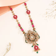 Silver Stone Necklace with Floral Kundan Pendant