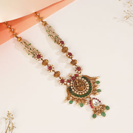 Antique Silver Lakshmi Devi Haaram with Kundan Chain