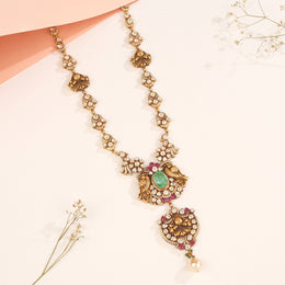 Sleek Silver Haaram with Kundans and Antique Finish