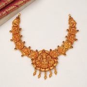 Temple Silver Necklace with Divine Lakshmi Devi Highlight