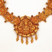 Temple Silver Necklace with Divine Lakshmi Devi Highlight