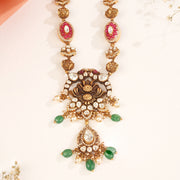Silver Kundan Necklace with Antique Lotus Highlight