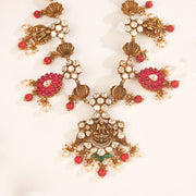 Antique Silver Lakshmi Devi Necklace with Stone Highlights