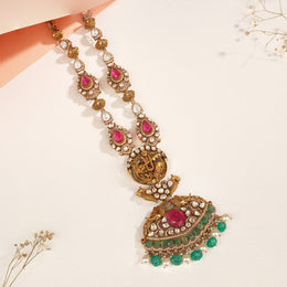 Antique Silver Necklace with Saraswati Devi Highlight and Stones