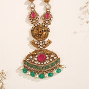 Antique Silver Necklace with Saraswati Devi Highlight and Stones