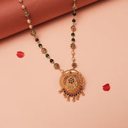 Traditional Silver Pendant with Green Stone Highlights - Mala Not Included