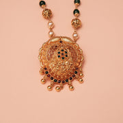Traditional Silver Pendant with Green Stone Highlights - Mala Not Included