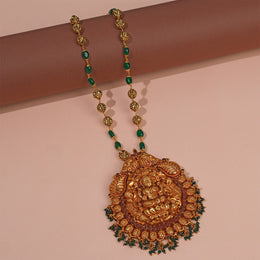 Temple Silver Lakshmi Devi Pendant with Kundans