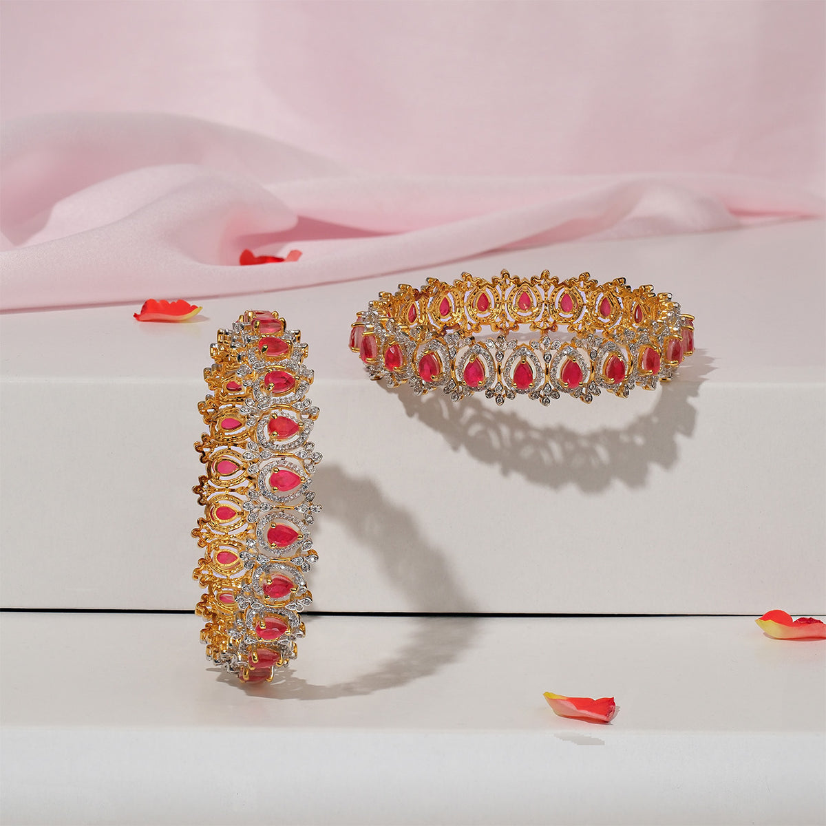 Silver and CZ Bangles with Dazzling Pink Stones – Padmam
