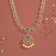 Sleek Silver Haaram with CZs and Emeralds