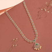 Sleek Silver Haaram with CZs and Emeralds