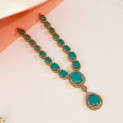 Silver Haaram with Green Moissanite Stones