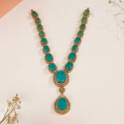 Silver Haaram with Green Moissanite Stones