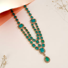 Silver and Moissanite Stone Combination Stepped Haaram