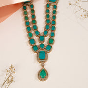 Silver and Moissanite Stone Combination Stepped Haaram