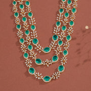 Silver and CZ Stepped Haaram with Emerald Highlights