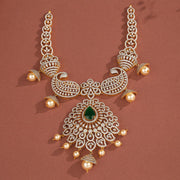 Silver and CZ Necklace with Emerald Highlight and Pearl Hangings